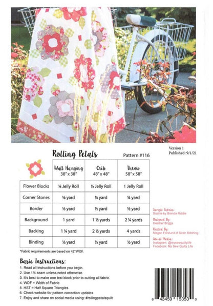 My Sew Quilty Life Rolling Petals Quilt Pattern (3 Size Variations Per Pattern)