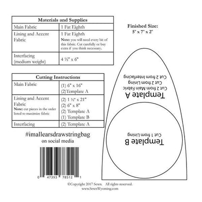Sewn Wyoming I'm All Ears Pattern Drawstring Bag Finished Size: 5"x7"x2"
