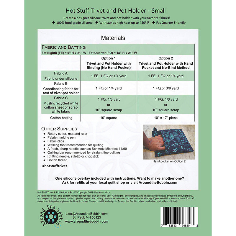 Around The Bobbin Hot Stuff Small Trivet - Pot Holder Pattern (Includes One Silicone Insert)