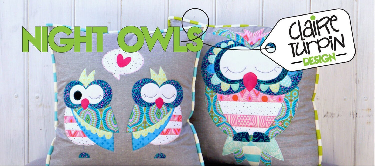 Claire Turpin Night Owls Applique Cushion Pattern (2 Size Variations Per Pattern)