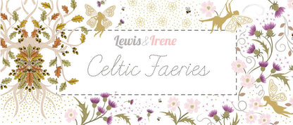 Lewis & Irene Celtic Fairies Fabric Collection Silver Metallic Celtic Flowers on Heather Premium 100% Cotton Quilt Shop Quality Fabrics