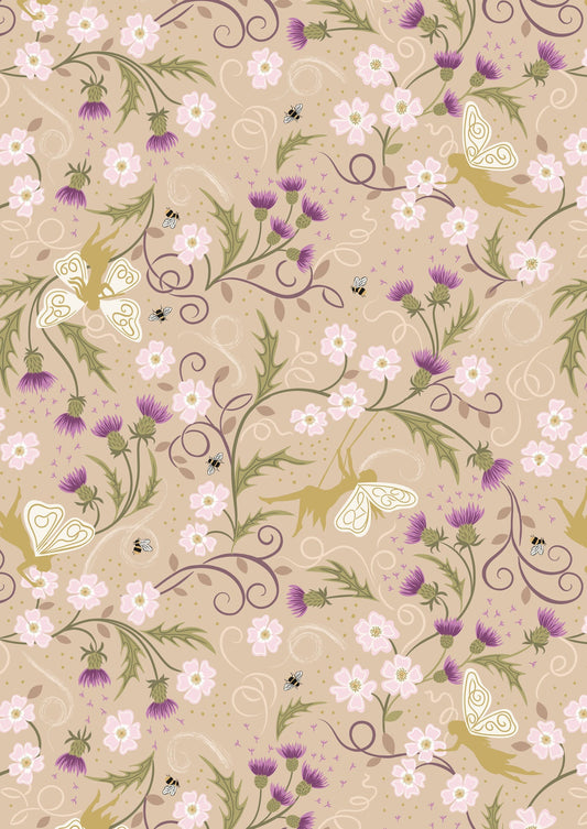 Lewis & Irene Celtic Fairies Fabric Collection Gold Metallic Fairies on Dark Cream Premium 100% Cotton Quilt Shop Quality Fabrics