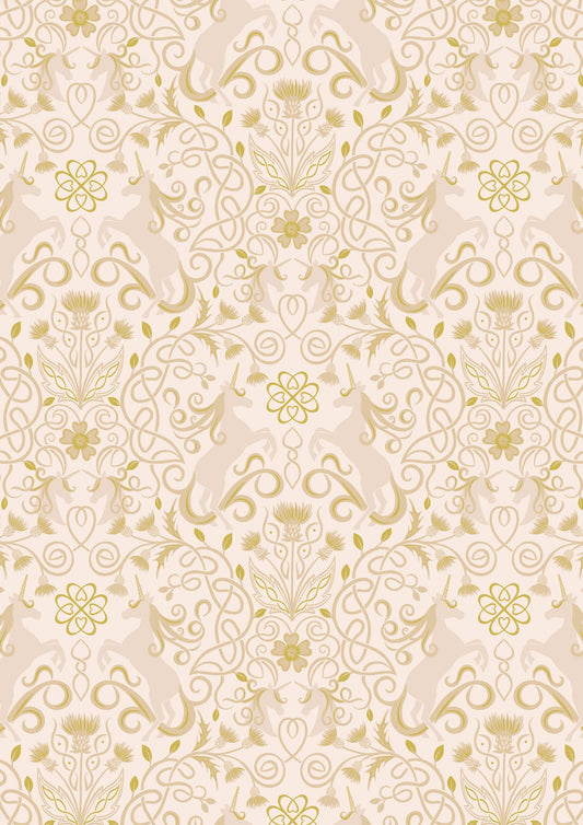 Lewis & Irene Celtic Fairies Fabric Collection Gold Metallic Unicorns on Cream Premium 100% Cotton Quilt Shop Quality Fabrics