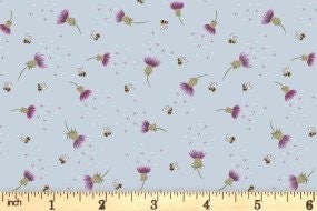 Lewis & Irene Celtic Fairies Fabric Collection Silver Metallic Thistle and Bee on Light Blue Premium 100% Cotton Quilt Shop Quality Fabrics