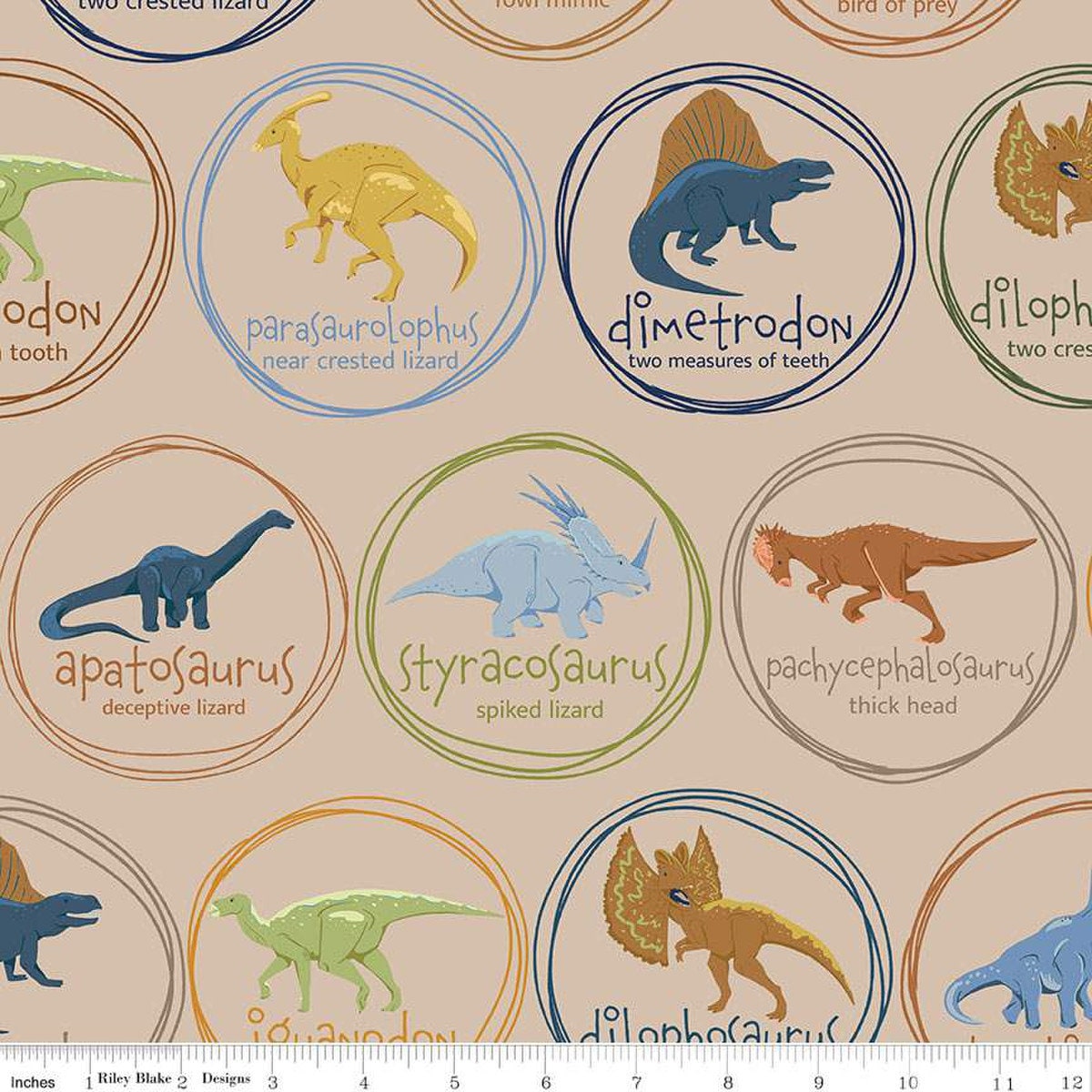 Riley Blake Cretaceous Fabric Collection Cretaceous Main Print on Cream Premium 100% Cotton