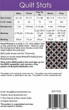 Busy Hands Quilts Hand Picked Quilt Pattern (5 Size Variations Per Pattern)