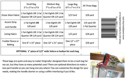 Sweet Jane's Quilting & Design Catch All Hanging Bag Pattern ( 3 Size Variations Per Pattern)