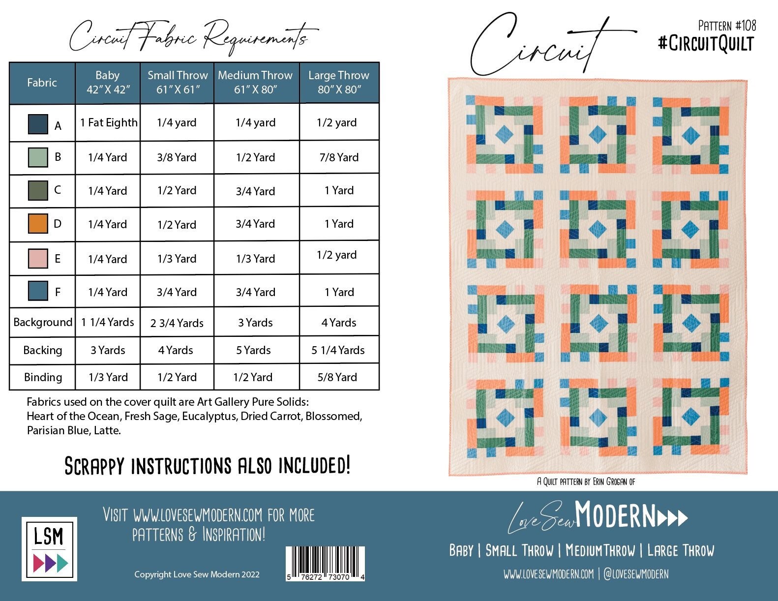 Love Sew Modern Circuit Quilt Pattern (4 Size Variations Per Pattern)