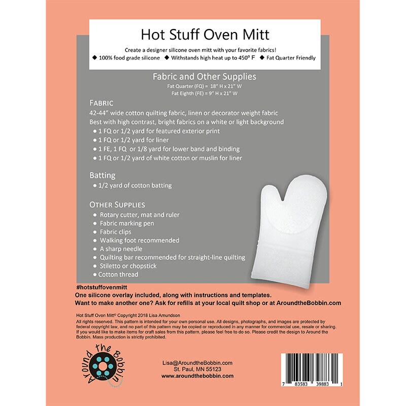 Around The Bobbin Hot Stuff Oven Mitt Pattern (Includes One Silicone Insert)