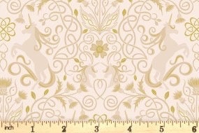 Lewis & Irene Celtic Fairies Fabric Collection Gold Metallic Unicorns on Cream Premium 100% Cotton Quilt Shop Quality Fabrics