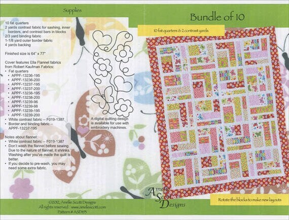 Amelie Scott Designs Bundle of 10 Quilt Pattern Finished Size: 64"x77"