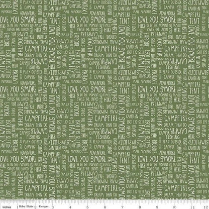 Riley Blake Love You S'more Fabric Collection Text on Olive Premium 100% Cotton Quilt Shop Quality Fabrics