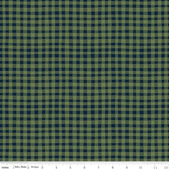 Riley Blake Love You S'more Fabric Collection Gingham on Olive Premium 100% Cotton Quilt Shop Quality Fabrics