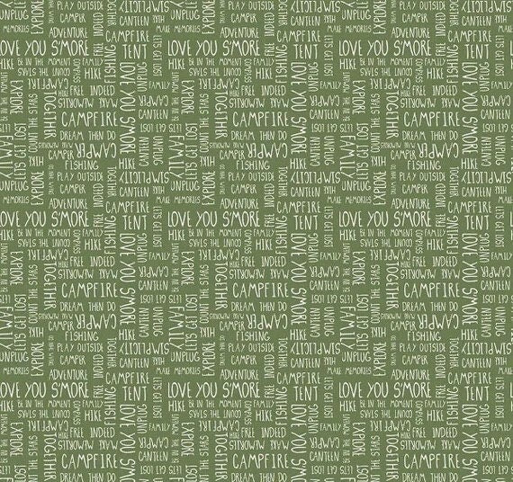 Riley Blake Love You S'more Fabric Collection Text on Olive Premium 100% Cotton Quilt Shop Quality Fabrics