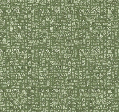 Riley Blake Love You S'more Fabric Collection Text on Olive Premium 100% Cotton Quilt Shop Quality Fabrics