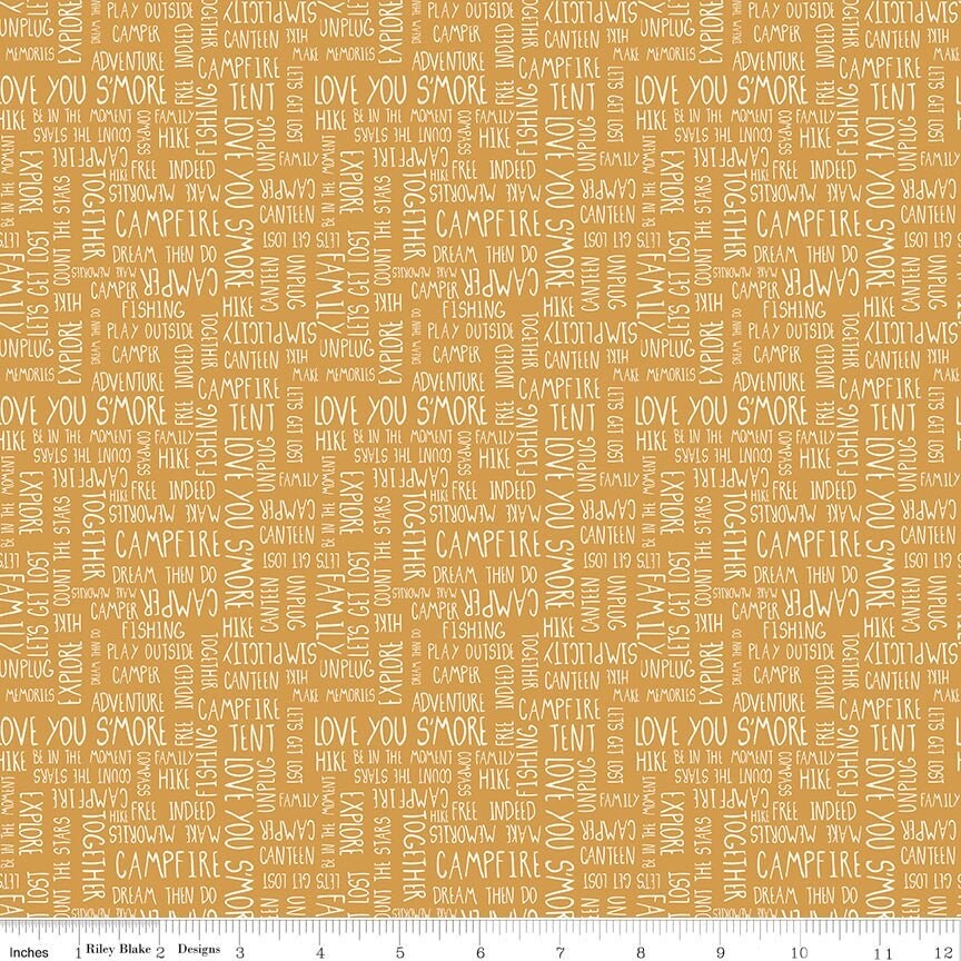 Riley Blake Love You S'more Fabric Collection Text on Gold Premium 100% Cotton Quilt Shop Quality Fabrics