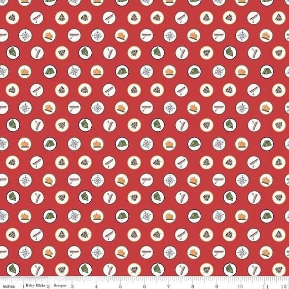 Riley Blake Love You S'more Fabric Collection Badges on Red Premium 100% Cotton Quilt Shop Quality Fabrics