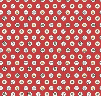 Riley Blake Love You S'more Fabric Collection Badges on Red Premium 100% Cotton Quilt Shop Quality Fabrics