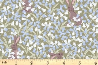 Lewis & Irene Bluebell Wood Reloved Fabric Collection Bluebell Hare on Sage Premium 100% Cotton Quilt Shop Quality Fabrics