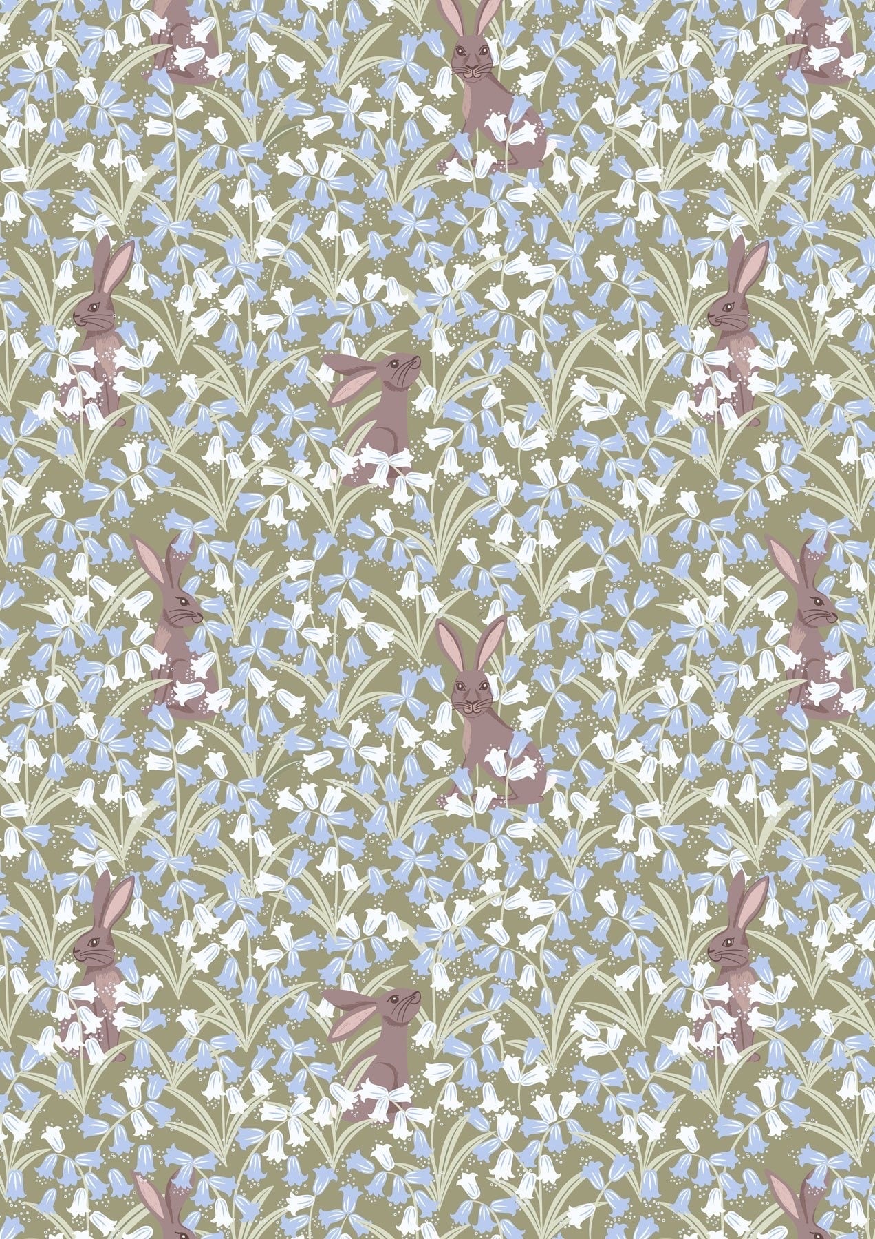 Lewis & Irene Bluebell Wood Reloved Fabric Collection Bluebell Hare on Sage Premium 100% Cotton Quilt Shop Quality Fabrics