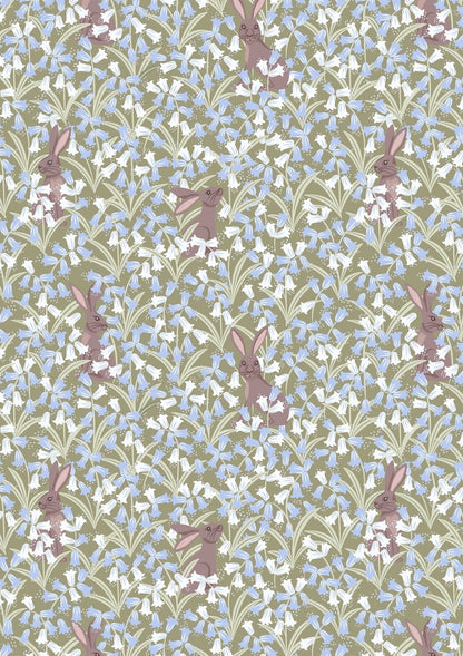 Lewis & Irene Bluebell Wood Reloved Fabric Collection Bluebell Hare on Sage Premium 100% Cotton Quilt Shop Quality Fabrics