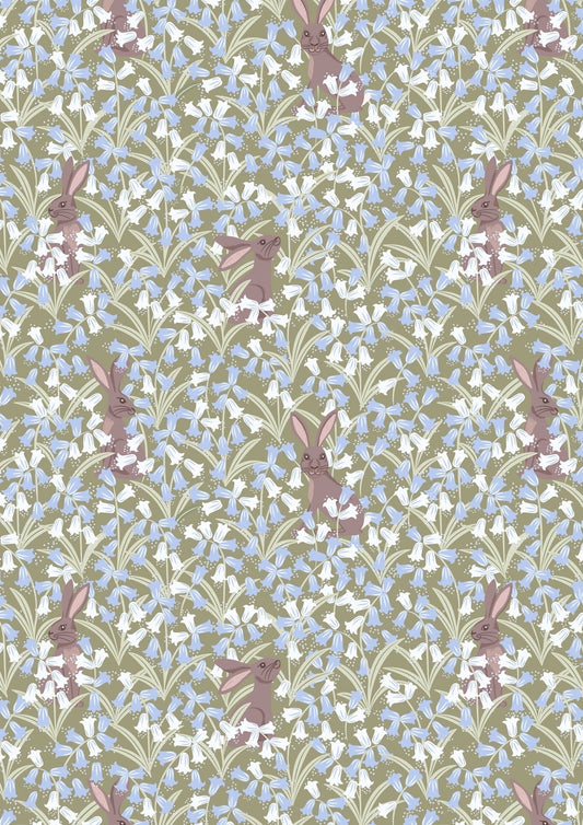 Lewis & Irene Bluebell Wood Reloved Fabric Collection Bluebell Hare on Sage Premium 100% Cotton Quilt Shop Quality Fabrics