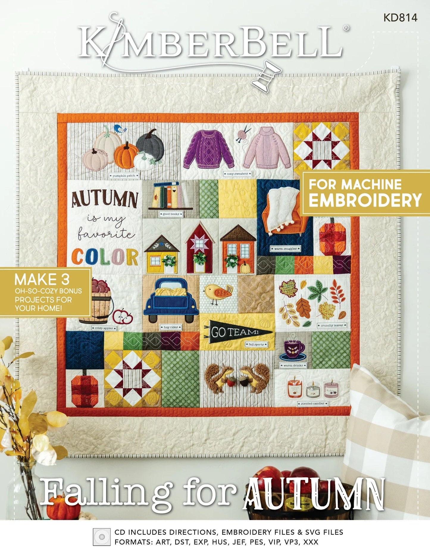 Kimberbell Falling For Autumn Fall Quilt Collection (Opt. Machine Embroidery CD, Fabric & Backing Kit, and Embellishment Kits)