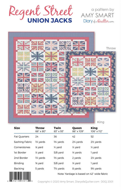 Diary of a Quilter's Regent Street Union Jack Quilt Pattern (4 Size Variations Per Pattern)