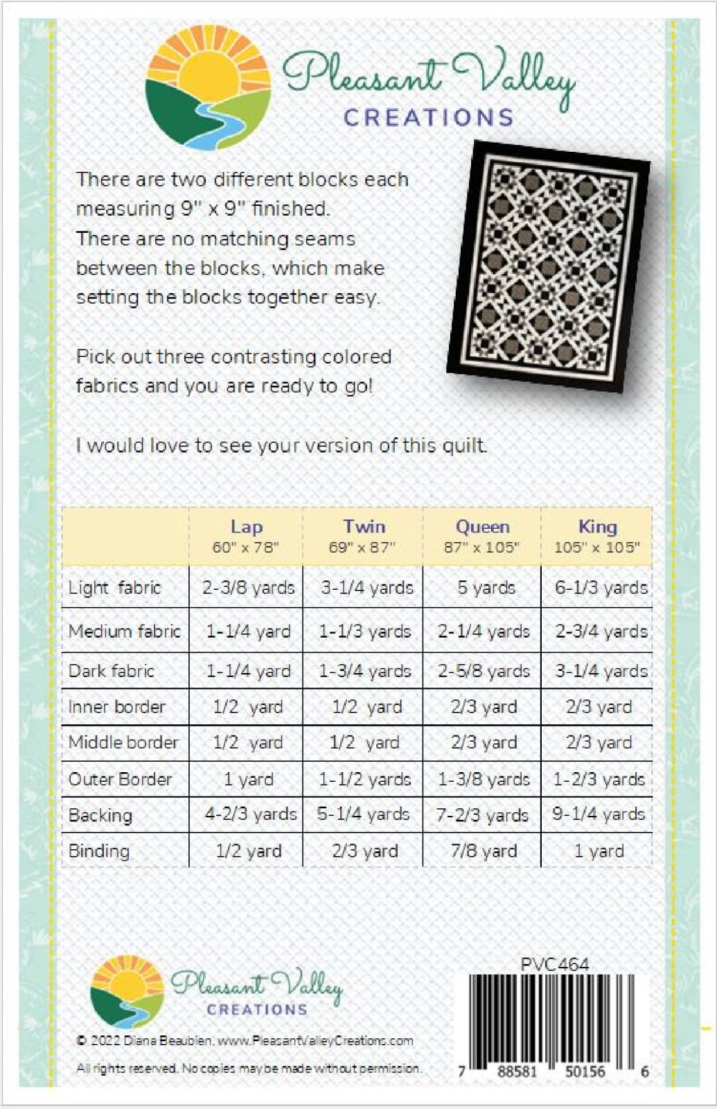 Pleasant Valley Creations Simply Charming Quilt Pattern (4 Size Variations Per Pattern)