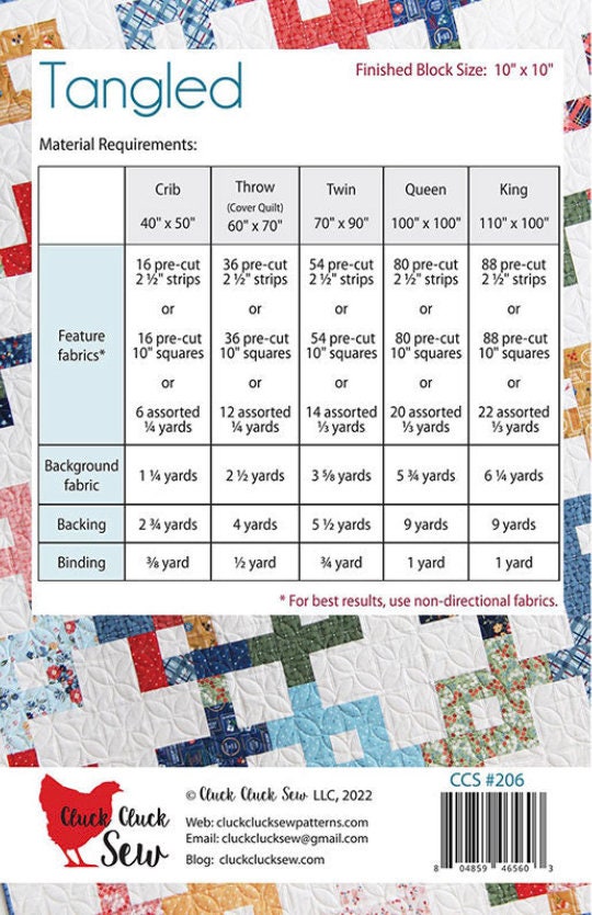 Cluck Cluck Sew Tangled Quilt Pattern (5 Size Variations Per Pattern)