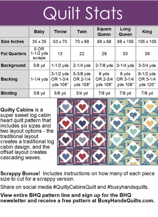 Busy Hands Quilts Quilty Cabins Quilt Pattern (6 Size Variations Per Pattern)