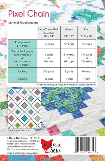 Cluck Cluck Sew Pixel Chain Quilt Pattern (3 Size Variations Per Pattern)