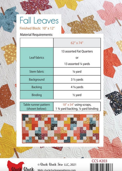 Cluck Cluck Sew Fall Leaves Quilt Pattern (Finished Size: 62"x74")