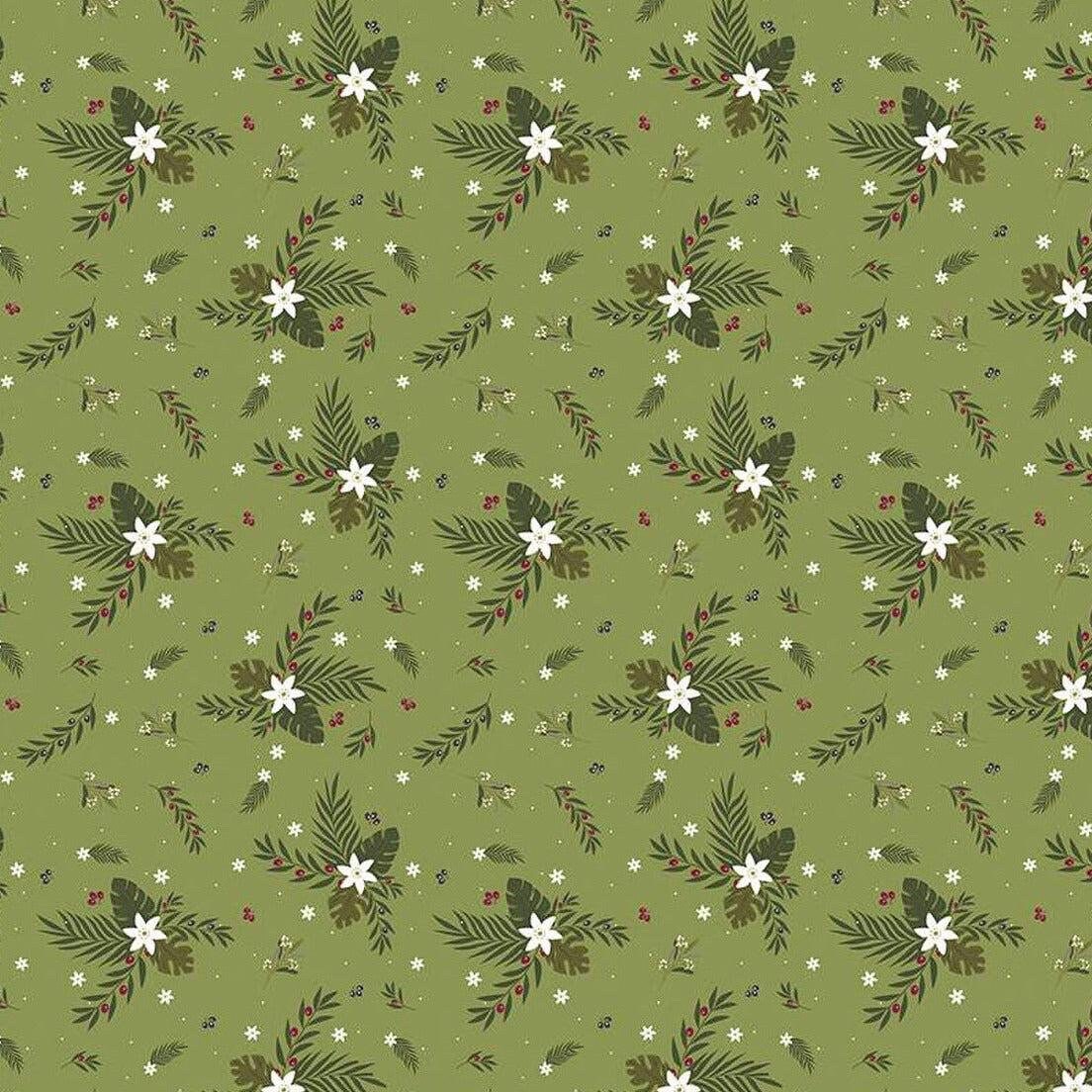 LAST BOLT! Riley Blake Silent Night Fabric Collection Olive Branch on Sprig Sparkle Premium 100% Cotton Quilt Shop Quality Fabrics