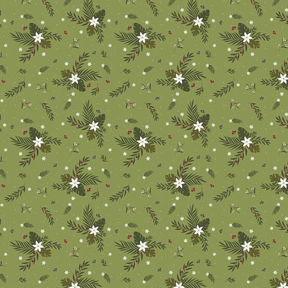 LAST BOLT! Riley Blake Silent Night Fabric Collection Olive Branch on Sprig Sparkle Premium 100% Cotton Quilt Shop Quality Fabrics