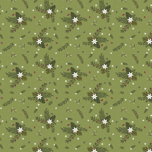 LAST BOLT! Riley Blake Silent Night Fabric Collection Olive Branch on Sprig Sparkle Premium 100% Cotton Quilt Shop Quality Fabrics