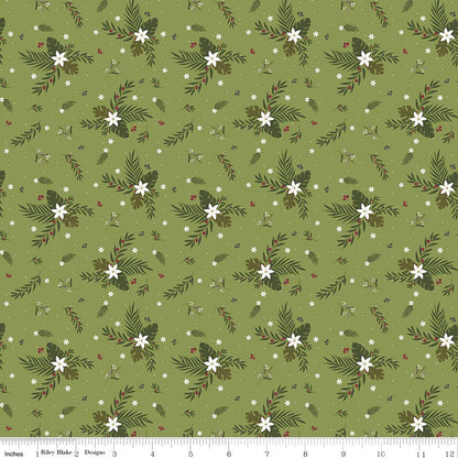 LAST BOLT! Riley Blake Silent Night Fabric Collection Olive Branch on Sprig Sparkle Premium 100% Cotton Quilt Shop Quality Fabrics