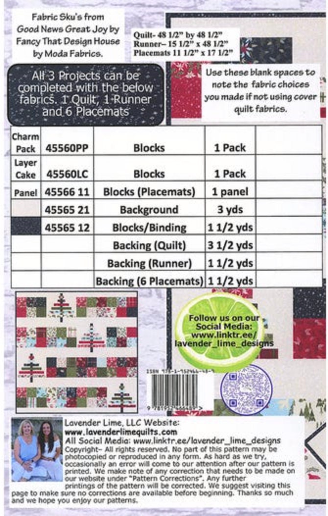 LavenderLime Christmas Trio Quilt Pattern (3 Size Variations)