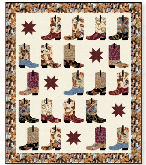 PREORDER! Benartex Cute Boot Quilt Kit Featuring Benartex Yellowstone Fabric Collection (Ships Late July 2024) Finished Size: 54"x64"