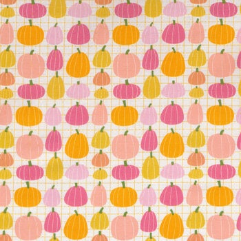 Poppie Cotton Kitty Loves Candy Fabric Collection Pretty Pumpkins on White Premium 100% Quilt Shop Quality Cotton Fabrics