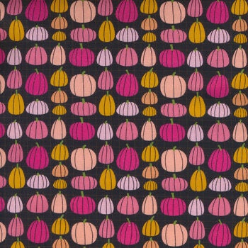 Poppie Cotton Kitty Loves Candy Fabric Collection Pumpkin Patch on Black Premium 100% Quilt Shop Quality Cotton Fabrics