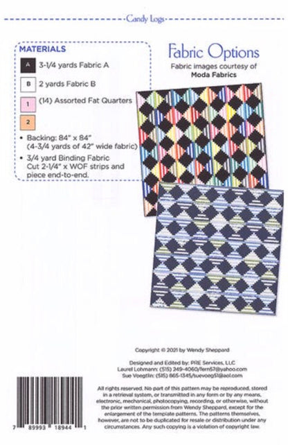 Wendy Sheppard Candy Logs Quilt Pattern Finished Size: 77"x77"