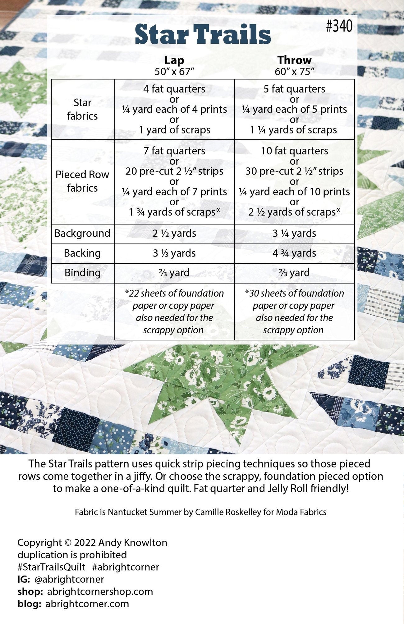 A Bright Corner Star Trails Quilt Pattern - 2 Size Variations Per Pattern