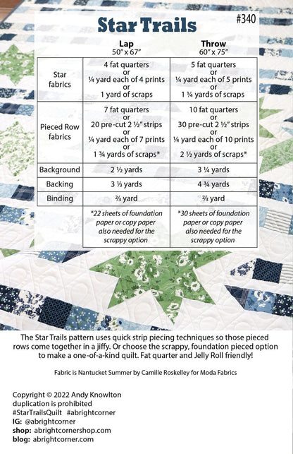 A Bright Corner Star Trails Quilt Pattern - 2 Size Variations Per Pattern