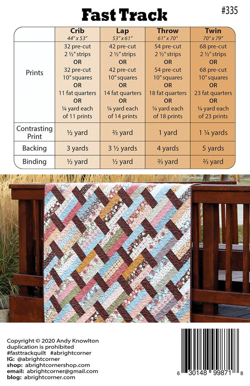 A Bright Corner Fast Track Quilt Pattern (4 Size Variations Per Pattern)