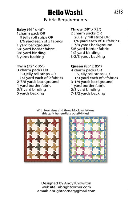 A Bright Corner Hello Washi Quilt Pattern (4 Size Variations Per Pattern)