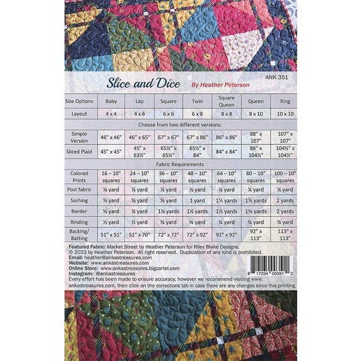 Anka's Treasures Slice and Dice Quilt Pattern (7 Size Variations Per Pattern)