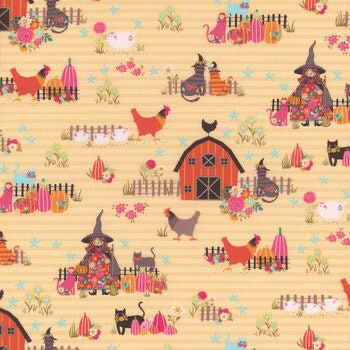 Poppie Cotton Kitty Loves Candy Fabric Collection The Good Witch on Pumpkin Premium 100% Quilt Shop Quality Cotton Fabrics