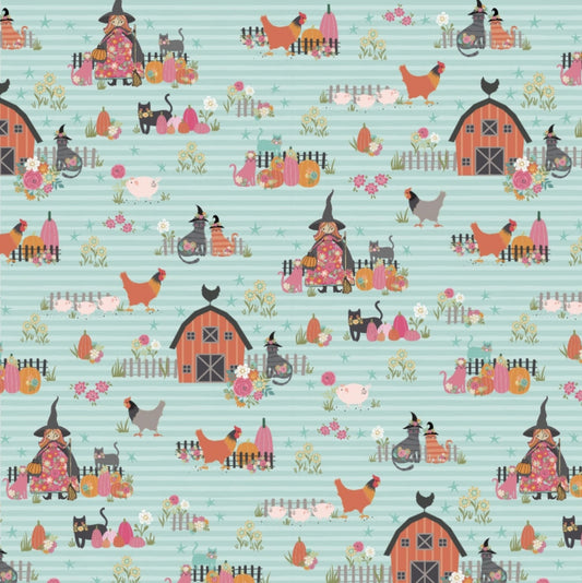 Poppie Cotton Kitty Loves Candy Fabric Collection The Good Witch on Teal Premium 100% Quilt Shop Quality Cotton Fabrics