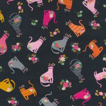 Poppie Cotton Kitty Loves Candy Fabric Collection Cats & Hats on Black Premium 100% Quilt Shop Quality Cotton Fabrics